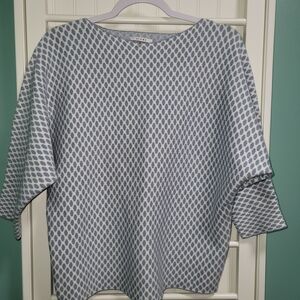 Sioni Blue and White Patterned Boxy Knit Sweater. Size Medium NWOT